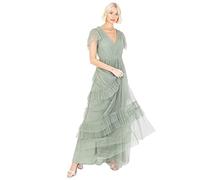 Anaya with Love Ladies Maxi Dress for Women Short Sleeve Evening Ball Gown Tiered V Neck Bow Tie Bridesmaid Wedding Guest Prom Long ,Frosted Green,12