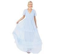 Anaya with Love Ladies Maxi Dress for Women Short Sleeve Evening Ball Gown Tiered V Neck Bow Tie Bridesmaid Wedding Guest Prom Long ,Light Blue,26