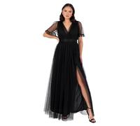 Anaya with Love Ladies Maxi Dress for Women V Neckline Short Sleeve Frilly Long Empire Waist for Wedding Guest Bridesmaid Maid of Honour, Black 12