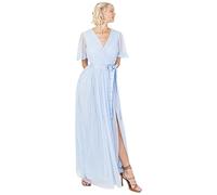 Anaya with Love Ladies Maxi Dress for Women V Neckline Short Sleeve Frilly Long Empire Waist for Wedding Guest Bridesmaid Maid of Honour Light Blue Size 20