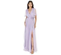 Anaya with Love Ladies Maxi Dress for Women V Neckline Short Sleeve Frilly Long Empire Waist for Wedding Guest Bridesmaid Maid of Honour Dusty Lilac Size 10