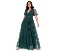 Anaya with Love Ladies Maxi Dress for Women V Neckline Short Sleeve Frilly Long Empire Waist for Wedding Guest Bridesmaid Maid of Honour, Emerald Green 10
