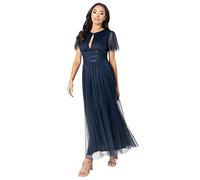Anaya with Love Ladies Midaxi Dress for Women High Waist Keyhole Short Flutter Sleeve Crew Neckline for Wedding Guest Bridesmaids Prom Navy Blue Size 30