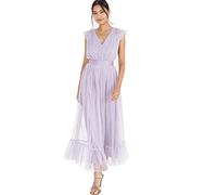 Anaya with Love Ladies Midaxi Dress for Women V Neckline Sleeveless Frilly for Wedding Guest Bridesmaid Prom Long High Empire Waist Tiered Dusty Lilac Size 18