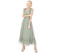Anaya with Love Ladies Midaxi Dress for Women V Neckline Sleeveless Frilly for Wedding Guest Bridesmaid Prom Long High Empire Waist Tiered Frosty Green Size 20