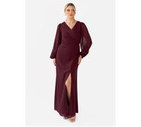 Anaya with Love Women's Faux Wrap Blouson Sleeve Maxi Dress in Burgundy | Size: 12 Anaya with Love Burgundy 12