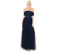 Anaya with Love Womens Ladies Maxi Dress Bardot Off Shoulder with Belt Long Empire Waist for Wedding Guest Prom Evening Gown Bridesmaid Navy Blue Size 16
