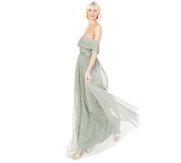 Womens Ladies Maxi Dress Bardot Off Shoulder with Belt Long Empire Waist for Wedding Guest Prom Evening Gown Bridesmaid Frosty Green Size 8