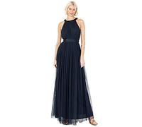 Anaya with Love Women's Ladies Maxi Dress Halter Neck Long Sleeveless with Belt A Line Evening Gown Ball Prom Wedding Guest Bridesmaid, Navy Blue, 8
