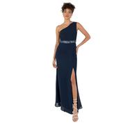 Anaya with Love Women's Ladies Maxi Dress One Shoulder Sleeveless Sequin Embellished Split Slit A-line for Evening Party Prom Ball Gown Navy Blue 6