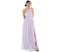 Womens Ladies Maxi One Cold Shoulder Dress with Slit Split Sleeveless Prom Wedding Guest Bridesmaid Ball Evening Gown Dusty Lilac Size 6