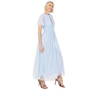Anaya with Love Women's Ladies Midaxi Dress High Waist Keyhole Short Flutter Sleeve Crew Neckline for Wedding Guest Bridesmaids Prom, Light Blue, 16