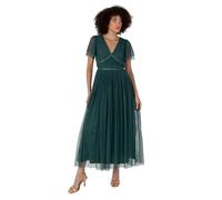 Anaya with Love Women's Ladies Midaxi Dress V-Neck Short Flutter Sleeve Ribbon A-line Tulle for Bridesmaid Wedding Guest Prom Ball Gown Emerald Green 6
