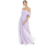 Anaya with Love Women's Maxi Dress Bardot Off Shoulder with Belt Long Empire Waist for Wedding Guest Prom Evening Gown Bridesmaid Dress, Dusty Lilac, 14
