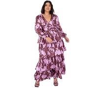 Anaya with Love Womens Maxi Dress for Wedding Guest Ladies Long Sleeve Length Deep V Plunge Neckline Floral Tiered Ruffle Empire Waist Purple Size 18