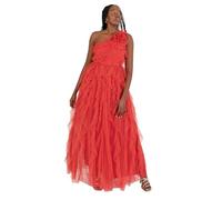 Anaya with Love Women's Maxi Dress Ladies One Shoulder Sleeveless Tiered Ruffle Waterfall A-line Bridesmaid Wedding Guest Prom Ball Gown, Red, UK 6