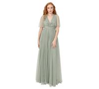 Anaya with Love Women's Maxi Dress Ladies Short Flutter Sleeve V-Neck Twist Front Empire A-line Tulle Bridesmaid Wedding Guest Prom, Frosty Green, 8