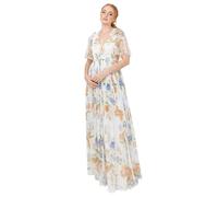 Anaya with Love Women's Maxi Dress Ladies Short Flutter Sleeve V-Neck Twist Front Empire A-line Tulle Bridesmaid Wedding Guest Prom Ivory Floral Print 6