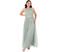 Anaya with Love Women's Maxi Dress Ladies Sleeveless Halterneck Keyhole Sash Tie Belt Tulle A-line Bridesmaid Wedding Guest Prom Evening, Frosty Green, 10