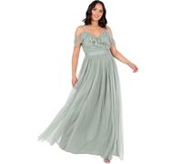 Anaya with Love Women's Maxi Dress Ladies Sleeveless V-Neck Cold Shoulder Tulle Sash Tie Belt A-line Bridesmaid Wedding Guest Ball Gown, Frosty Green 8