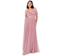 Anaya with Love Women's Maxi Dress Ladies Sleeveless V-Neck Cold Shoulder Tulle Sash Tie Belt A-line Bridesmaid Wedding Guest Ball Gown, Bridal Rose, 10