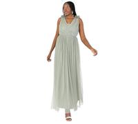 Anaya with Love Women's Maxi Dress Ladies Sleeveless V-Neck Sequin Embellished Tulle Ruffle Shoulder A-line Bridesmaid Prom Ball Gown, Frosty Green 6