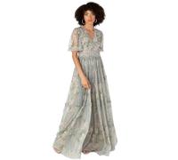 Anaya with Love Women's Maxi Dress Ladies V-Neck Short Angel Sleeves Tiered Ruffle for Bridesmaid Wedding Guest Occasion Prom Ball Gown Floral Sage Green 18