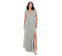 Anaya with Love Women's Maxi Dress Ladies V-Neck Short Sleeve Split Tulle A-line for Wedding Guest Bridesmaid Evening Occasion Ball Gown, Frosty Green 10