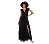 Anaya with Love Women's Maxi Dress Ladies V-Neck Short Sleeve Split Tulle A-line for Wedding Guest Bridesmaid Evening Occasion Ball Gown, Black, 20