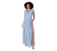 Anaya with Love Women's Maxi Dress Ladies V-Neck Short Sleeve Split Tulle A-line for Wedding Guest Bridesmaid Evening Occasion Ball Gown, Soft Blue, 8