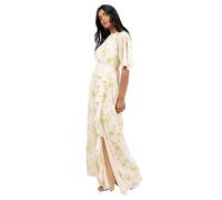 Anaya with Love Women's Maxi Dress Recycled Ladies Round Neck Flutter Short Sleeve Self-Tie Keyhole Back Floral Print Ruffle Slit A-line, Chartreuse 20