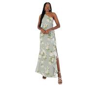 Anaya with Love Womens Maxi Ladies Sleeveless One-Shoulder Asymmetric Split Waterfall Ruffle A-line Bridesmaid Wedding Guest Prom Dress, Sage Green Floral, 16 UK