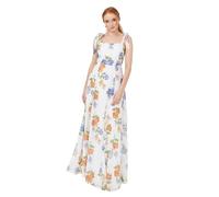 Anaya with Love Womens Maxi Ladies Sleeveless Square Neck Bow Tie Straps A-line Floral Shirred Back Bridesmaid Wedding Guest Prom Dress, Ivory Floral Print, 22 UK