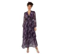 Anaya with Love Women's Midaxi Dress Ladies Long Blouson Sleeve V-Neck Tiered Pleated Lace Insert Empire A-line Wedding Guest Evening, Purple Floral, 22