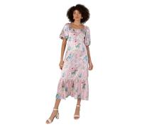 Anaya with Love Women's Midaxi Dress Ladies Square Neck Short Puff Sleeve Satin Tie Back Floral for Wedding Guest Party Evening Occasion, Blush Pink, UK 8