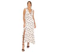 Anaya with Love Women's Midi Dress Ladies Recycled Sleeveless Deep V-Neck Satin Pola Dot Tie-Back Ribbon Empire A-line Ruffle Asymmetric, Cream 6