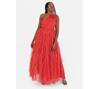 Anaya with Love Womens Maxi Ladies One Shoulder Sleeveless Tiered Ruffle Waterfall A-line Bridesmaid Wedding Guest Prom Ball Gown Dress, Red, 14 UK