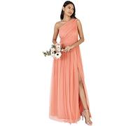 Anaya with Love Women's Womens Ladies Maxi One Cold Shoulder Slit Split Sleeveless Prom Wedding Guest Bridesmaid Dress, Coral Pink, 16 UK