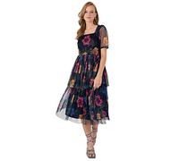 Anaya with Love Women's Womens Ladies Midi for Wedding Guest Floral Puffed Short Sleeve Tiered Open Back Square Neckli Dress, Floral, 10 UK