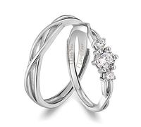 ANAZOZ 2 x Engagement Rings I Love You Engraving 925 Sterling Silver Open Wedding Rings for Him and Her, Zirconia Crystal Wedding Rings Pair Price Adjustable Ring, Réglable, Sterling Silver, Cubic