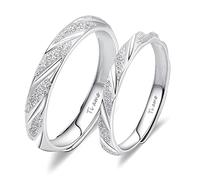 ANAZOZ 2 x Engagement Rings I Love You Engraving 925 Sterling Silver Open Wedding Rings for Him and Her, Zirconia Crystal Wedding Rings Pair Price Adjustable Ring, Sterling Silver, No Gemstone