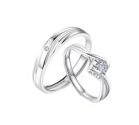 ANAZOZ 925 Sterling Silver Couple Eternity Ring, Round with Cubic Zirconia, Silver Adjustable Promise Ring for Men and Women