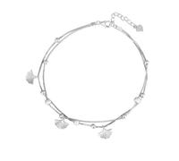ANAZOZ 925 Sterling Silver Womens Anklet Beach, Ginkgo and Beads, Adjustable Anklet for Women Large 7.88 + 1.97 Inch, Silver