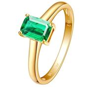 ANAZOZ Band Engagement Rings for Women Solitaire Rectangle with 1.5ct Created Emerald, Womens Gold Band Ring 18 ct, Gold Green, Size J 1/2