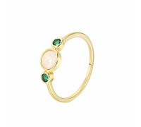 ANAZOZ Band Wedding Rings Women Round with Opal and Lab Created Emerald, Engagement Ring Gold 18 K for Women, Gold, Size T 1/2