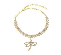 ANAZOZ Beach Anklets for Women Copper, Dragonfly Shape with Cubic Zirconia, Adjustable Anklets for Women Large Ankles 6.89 + 3.94 Inch, Gold