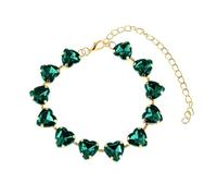 ANAZOZ Copper Anklet Bracelet for Women Beach, Heart Shape with Cubic Zirconia, Adjustable Anklets for Women Large Ankles 8.27 + 3.94 Inch, Gold Green