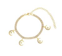 ANAZOZ Copper Anklet for Women, Moon and Star with Cubic Zirconia, Adjustable Anklets for Women Large Ankles 8.47 + 3.94 Inch, Gold