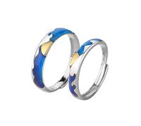 ANAZOZ Couple 925 Sterling Silver Personalized Ring Promise, Starry Sky, Her and Him Promise Ring Adjuster Silver Blue