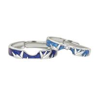 ANAZOZ Couple Sterling Silver Promise Rings Engraved Personalized, Geometric with Cubic Zirconia, Silver Blue Wedding Ring Adjuster for Her and Him